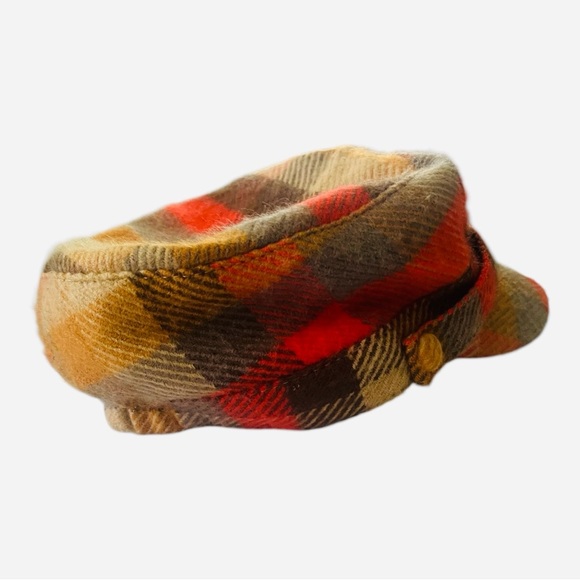 Papillon vintage plaid baker boy hat one size multicolor bow detailed buttons - Picture 5 of 14